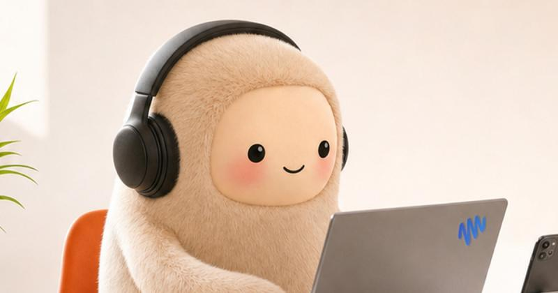 Murps at a desk with headphones on, trading on a laptop